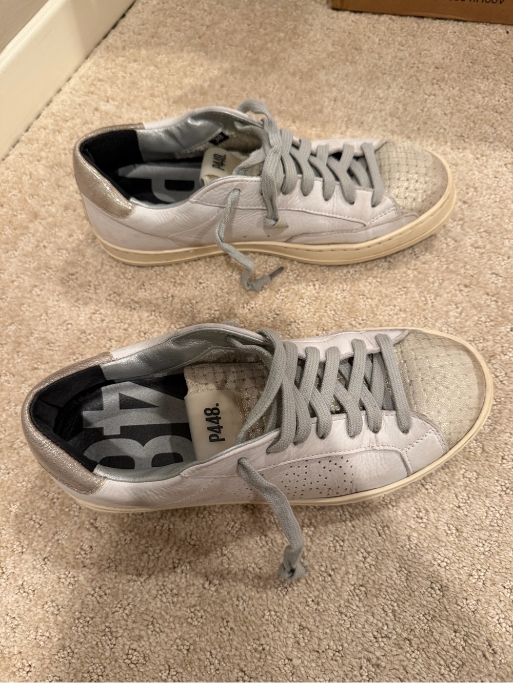 P448 John Kale/Bia White & Silver Low-Top Leather Sneakers - Picture 4 of 4